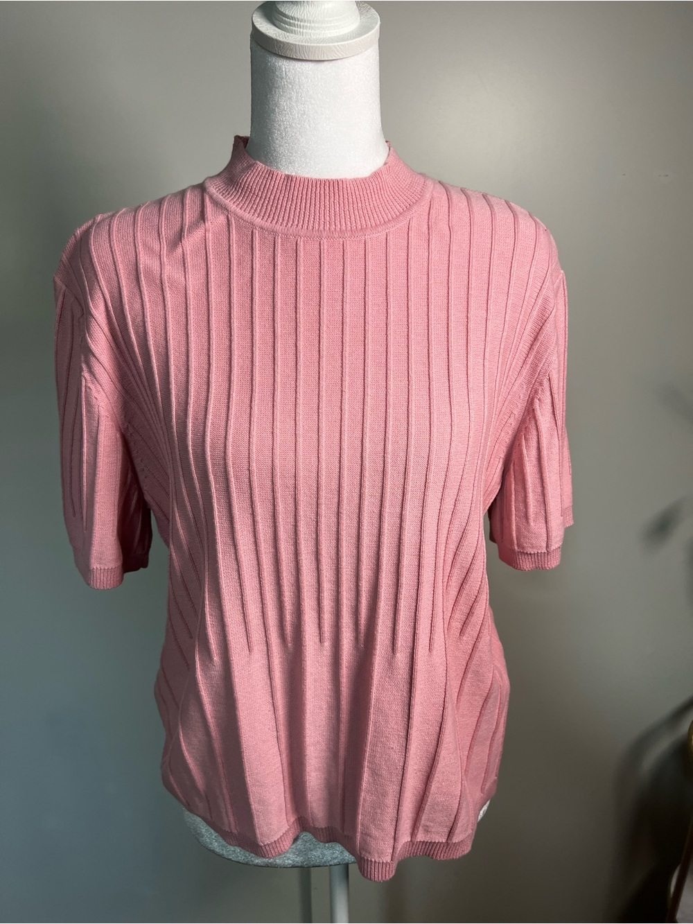 Koret Pink Ribbed Short Sleeve Mock-Neck Sweater